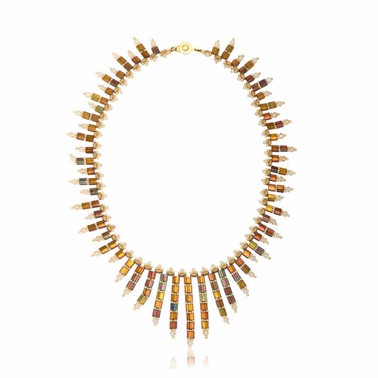 Josefine amber gold necklace handmade with Swarovski crystal beads