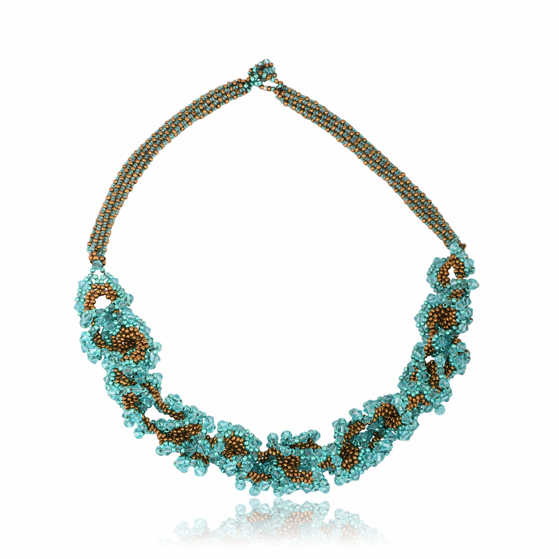 Ondine necklace handmade with turquoise and bronze Swarovski® crystal beads – by Jardin.