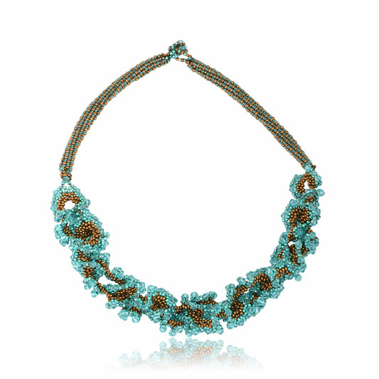 Ondine necklace handmade with turquoise and bronze Swarovski® crystal beads – by Jardin.